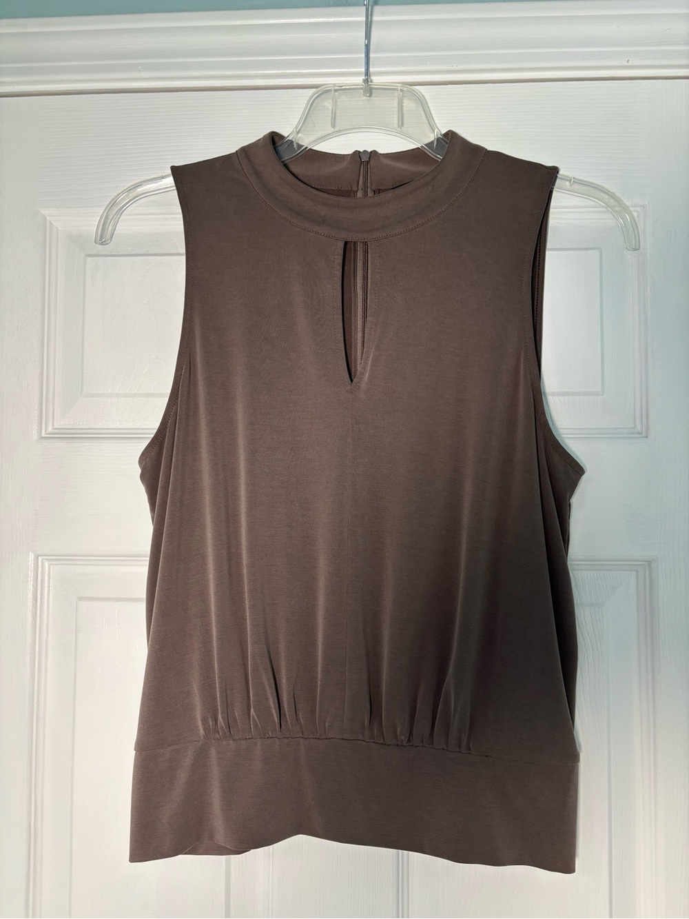 White House Black Market Brown Sleeveless Mock Neck Tank with Front Keyhole